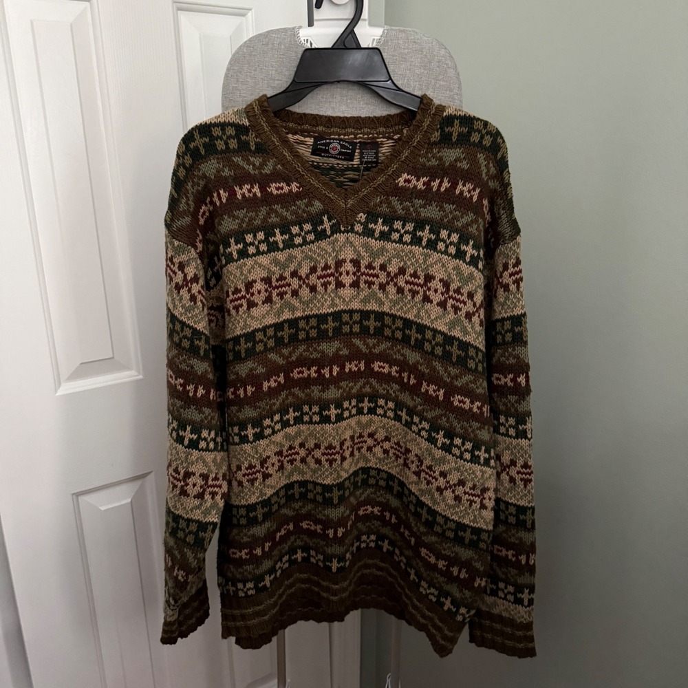 Vintage 90s American Eagle Fair Isle Sweater L Brown Cotton Grandpacore Gorpcore
